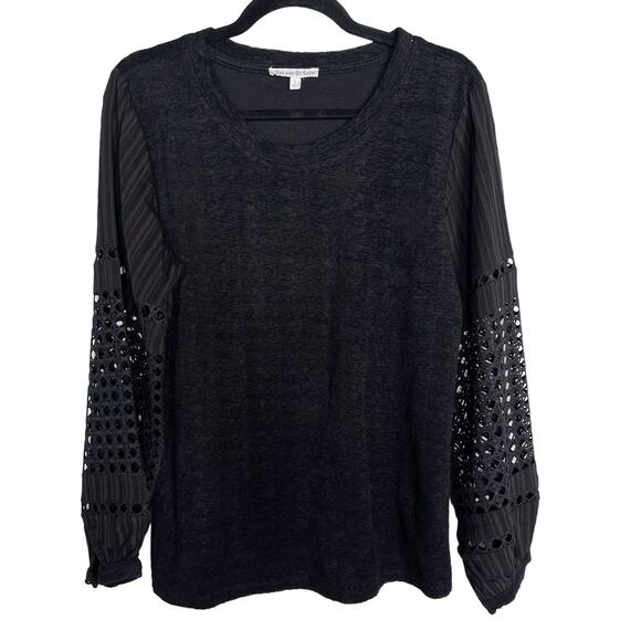 New See and Be Seen Small S Black Cut Out Sleeve Textured Sweatshirt Crew Neck - Picture 1 of 12